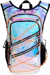 Mubasel Gear Hydration Backpack with Cool LED Lights, Hydration Pack with 2 Liter Bladder, Fun & Colorful Bag for Running, Hiking, Climbing, Urban Music Festivals, & Raves.(Holo Blue) (MB-2022-11-08)