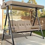 YITAHOME 3-Seat Deluxe Outdoor Porch Swing Large Patio Swing Chair with Weather Resistant Steel Frame, Adjustable Tilt Canopy, Removable Cushion & Pillow Suitable for Garden, Poolside, Balcony (Brown)