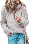 YAMTHR Womens Stand Collar Half Zipper Fuzzy Fleece Sherpa Pullover Sweatshirt Winter Outwear with Pockets (Silver Gray, Small)