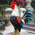 chisheen Metal Rooster Decor,Yard Chicken Decorations,Outdoor Garden Statues, Metal Chicken Sculpture for Backyard Patio Kitchen Decor & Lawn Ornaments