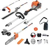 PROYAMA 26cc 5 in 1 Trimming Tools, Multi Functional Sets Gas Hedge Trimmer, String Trimmer, Brush Cutter, Pole Chainsaw Pruner with Extension Pole