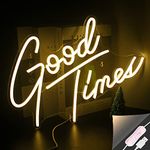 Looklight Good Times Neon Sign Warm White Led Neon Signs Letter Neon Light Happy Neon Signs for Wall Decor, USB Light Up Signs for Bedroom Bar Game Room Wedding Birthday Anniversary Party