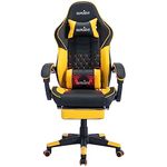 SUKIDA Yellow Gaming Chair Massage - Gamer Chair Adult Gamers Choice Size Cool Big People, PC Video Game Ergonomic Gamingchair with Footrest, Racing Office Computer Reclining Comfortable Recliner