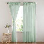 PONY DANCE Sage Green Voile Curtains Extra Long - 2 Panels Net Curtain Slot Top Living Room Divider Party Backdrop Decoration, 60x84-Inch