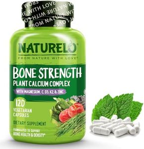 NATURELO Calcium Supplement - Bone Strength with Calcium 600mg, Vitamin D3, K2, C, Magnesium Zinc - Plant-Based, 120 Vegetarian Capsules, Non-GMO, Soy & Gluten-Free