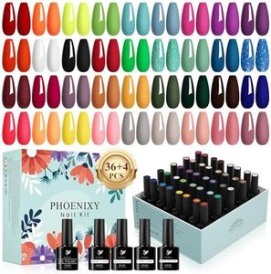 PHOENIXY 40 PCS Gel Nail Polish Set, 36 Colors Gel Polish Kit White Pink Red Green Blue Base Glossy Matte Top Coat Nail Polish Set at Home Nail Kit Gifts for Women (PCE9010)