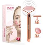 AGARO 3-In-1 Electric Rose Quartz Face Roller, Facial Roller Kit for Face, Eye, Neck, Jade Roller, Anti-Aging Facial Massager for Anti-Wrinkles, Skin Firming and Lifting, (Rose Gold)