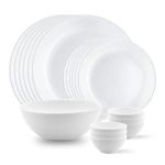 Larah by Borosil Orbit Series 19 Pieces Opalware Dinner Set, Opal Glass Dinner Plates & Bowls, Crockery Set for Dining (White)