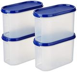 Amazon Brand - Solimo Modular Plastic Storage Containers with Lid, Set of 4, 1.2L, Blue