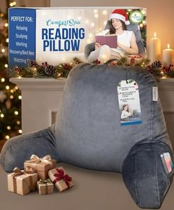 ComfortSpa Reading Pillow for Bed Adult Size, Back Rest Pillow with Arms, Pockets and Washable Cover; Use as a Back Pillow for Bed Sitting Up for Bedrest or Relief from GERD Heartburn (Large Grey)