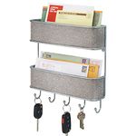 mDesign Hallway Storage Unit – Versatile Wall-Mounted Key Holder Unit for Entryway, Kitchen and Office – Practical Organiser with Storage Baskets and 6 Hooks – Silver/Grey