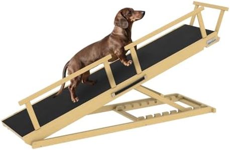 ZENTAVO Dog Ramp for Bed - 7-Level Adjustable Dog Ramp for High Bed, Couch & Cars, 60" Foldable with Rails for Large Dogs, Non-Slip EVA Mat, DIY Glow Strips, Heavy Duty Wooden Pet Ramp Supports 200Lbs