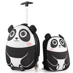 HONEY JOY Kids Luggage, 12” Children Hardshell Backpack & 16” Toddler Travel Rolling Suitcase, 2 Pcs Lightweight Carry On Luggage Set, Kids Luggage with Wheels for Girls & Boys (Black Panda)