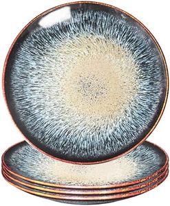 jinsongdafa Ceramic Dinner Plates lunch plate Set of 4, for buffet, Steak, Bread, Risotto, Pasta, Salad- Microwave and Dishwasher Safe, Scratch Resistant durable, 10 IN Black