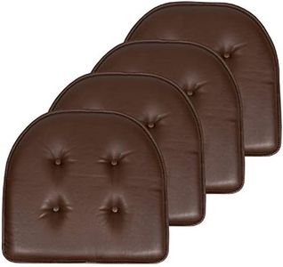 Sweet Home Collection Chair Cushion Memory Foam Pads Tufted Slip Non Skid Rubber Back U-Shaped 17" x 16" Seat Cover, Faux Leather Chocolate Brown 2 Count (Pack of 2)