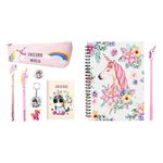 Jiada Unicorn Gift Pack of 7 in 1 for Girls &JIADA Unicorn Print Wire Bound Spiral Diary Notebook A5 Size, 80 Pages - 1 Unicorn Pen Free