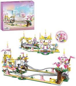 INVITOP Friends Roller Coaster Building Set, STEM Pink Princess Playground, 738 Piece Creative Amusement Park Roller Coaster Building Kit, for Kids Girls Boys Aged 6 7 8 9 10 11 12+
