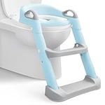 Hibtn Kids Folding Potty Toilet Trainer, Foldable Potty Training Seat with Non Slip Steps, Toddler's Step Stool for Potty Training with Adjustable Height Ladder,Handle & Soft Cushion,Space Efficient