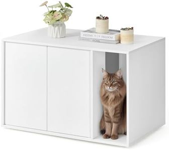 SONGMICS HOME Superfast Toolless Assembly, Cat Litter Box Enclosure, Cat House, for Large Cats, Push-to-Open Doors, Display Side Table, Coffee Table, Minimalist Modern, Snow White UPCL013W01