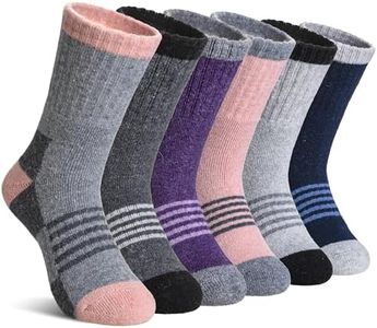 Kids Hiking Walking Socks, Boys Girls Toddlers Merino Wool Warm Socks,Wicking Cushion Crew Socks(Mix Color A,13-15 Years)