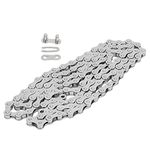 Bicycle Single Speed Chain, Fully Plated Silver AntiRust SingleSpeed Bicycle Chain Bike Single Speed Chain Adjustable 114 Connection Chain Suitable for Single Speed Bicycles Bicycle and Spare Parts