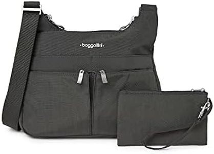 Baggallini Cross Over Crossbody Women 11x8.5 Medium Travel Bag Lightweight Water-Resistant Nylon Organized Handbag Purse, Charcoal, One Size