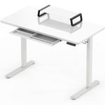 SHW 46 Inch Glass Electric Height Adjustable Desk with Monitor Riser and Drawer, White