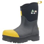 MCIKCC Safety Waterproof Neoprene Rubber Boot with Steel Toe Cap Professional Industrial Constructions Work Boots Durable Protective Footwear,Mid-calf 11 Black Yellow