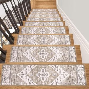 SHACOS Tapis Marche Escalier Lot de 15 Gris Autoadhésif 76x20cm Marchettes d'Escalier Antidérapant Intérieur Protection d'Escalier pour Marches en Bois Marchette Escalier pour Enfants Animaux