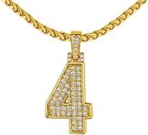 FindChic Gold Necklace Number 4 Pendant Necklace for Men Fully Iced Cubic Zirconia Fake Chain Baseball Digit Numeral Sports Jewelry Gift 24inch