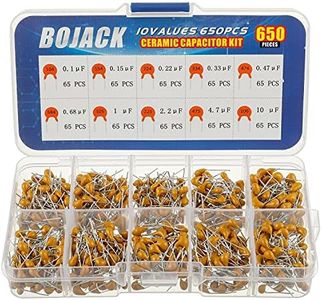 BOJACK - 10 Types Ceramic Capacitors Assortment Kit, 650 Pieces, 0.1uf/100nF to 10uF Capacitors in a Box
