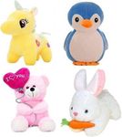 Future shop Pack of 4 Yellow Unicron, White Rabbit, Penguin, Balloon Teddy Soft and Stuffed Teddy Bear, Especially for Girls/Kids/Boys/Gifts - (28Cm ,Multicolor)