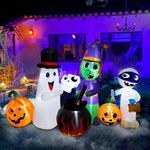 BLOWOUT FUN 8ft Long Halloween Inflatable Witch, Ghost, Mummy with Pumpkin Decoration Blow Up LED Lighted Decor for Indoor Outdoor Holiday Art