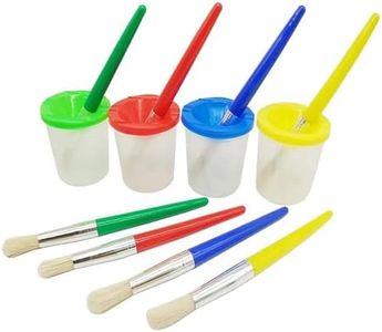 4 Pieces Assorted Colored Children's Paintbrushes Spill Proof Paint Cups and Paint Brushes for Kids