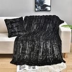 YUSOKI Luxury Double Sided Faux Fur Throw Blanket(Without Pillows),Soft Fuzzy Fluffy Cozy Blanket Plush Furry Comfy Warm Blanket for Couch Bed Chair Sofa Bedroom Men Boys Gift(Black,50" x 63")