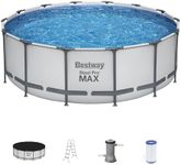 Bestway Steel Pro MAX 14 Foot x 48 Inch Round Metal Frame Above Ground Outdoor Swimming Pool Set with 1,000 Filter Pump, Ladder, and Cover, Gray