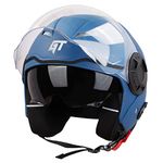 Steelbird GT Dashing ISI Certified Open Face Helmet for Men and Women with Inner Sun Shield ( Dual Visor Mechanism ) (Medium 580 MM, Dashing Blue)