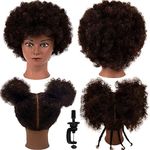 Afro Curly Mannequin Head with 100% Human Hair Curly Hair Hairdresser Hair Styling Cosmetology Manikin Head Doll head for Hairdresser Practice Styling Dye Braiding with Clamp Stand