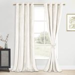 DWCN Velvet Curtains 84 inches Long - Room Darkening Noise Absorb Tieable Grommet Curtains & Drapes Warm Soft Texture Privacy Drapes for Bedroom/Living Room/Farmhouse Style Decor W52 x L84, Ivory