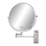 FFowcye 8” Wall Mount Magnifying Mirror,1X/10X Double Sided Wall Mounted Makeup Mirror，360 Swivel Extendable Mirror for bathroom, Chrome