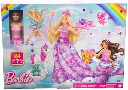 Barbie Dreamtopia Doll and Advent Calendar with 24 Surprises like Fairytale Accessories, Mermaid and Fairy Clothes, and Unicorn and Dragon Pets, HVK26