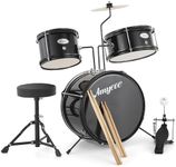 3 Piece Drum Set for Beginners with Cymbal, 2 Drums Sticks, Bass Drums, Pedal, 2 Tom, Junior Drum Kit with Throne Stool, Musical Instruments for Boys and Girls, Black