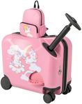 Maxmass 2 PCS Kids Luggage Set, 12" & 18" Children Ride on Suitcase and Backpack with Adjustable Handle and Anti-Lose Rope, Girls Boys Hard Shell Trolley Case for School Travel (Pink Unicorn)
