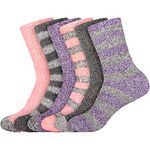 BambooMN Women's Soft Fuzzy Warm Cozy Comfy Fuzzy Plush Cute Striped Solid Slipper Socks - Assortment C - 6 Pairs