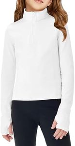 Haloumoning Girls Half Zip Pullover Sweatshirt Long Sleeve Workout Shirts Mock Neck Athletic Cropped Tops, White, 7-8 Years
