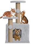 Mellifluous Soft Fur Activity Cat Tree - Natural Sisal Rope, Condo with Sisal Scratching Post, Hanging Ball Toys for Cats and Kittens (Grey) (Height 26 Inch)