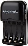 Amazon Basics 4 Slot Ni-MH AA & AAA Battery Charger With Indicator LEDs, With USB Port, Black