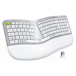 Seenda Wireless Ergonomic Keyboard, USB+ Bluetooth Keyboard Rechargeable with Wrist Rest, Split Keyboard Layout, for Windows/Mac OS/Android/iOS, UK Layout, White Silver