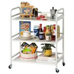 HDANI 3-Tier Rolling Cart,Kitchen Storage Trolley Car,Metal Utility Shelves with 2 Lockable Wheels for Home,Office,Bathroom,Bedroom