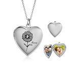 Personalized Christmas Gifts Picture Necklaces Heart Pendant Necklace Customize Photo Birth Flower Name Necklace Gifts for Women Girl Daughter Her (Silver)